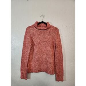 LOFT Women's‎ Pointelle Mixed Ribbed Turtle Neck Pullover Sweater Orange Size M